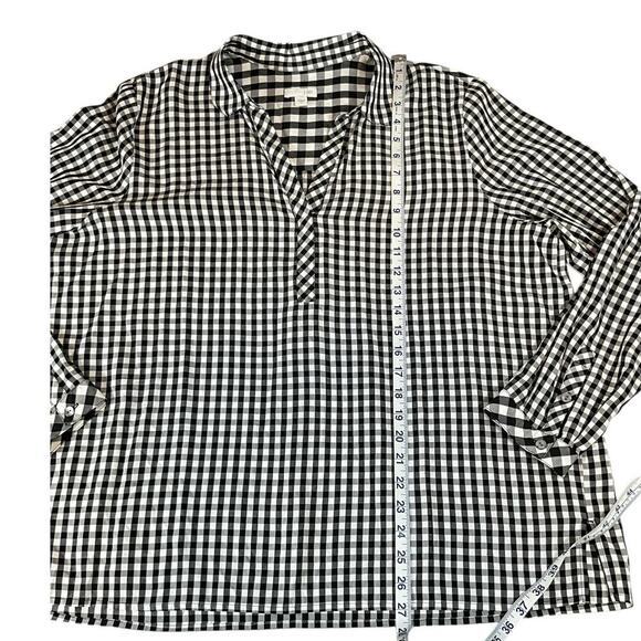 J. Jill Womens Black White Buffalo Check Spring Popover Blouse Large Long Sleeve - Picture 7 of 10